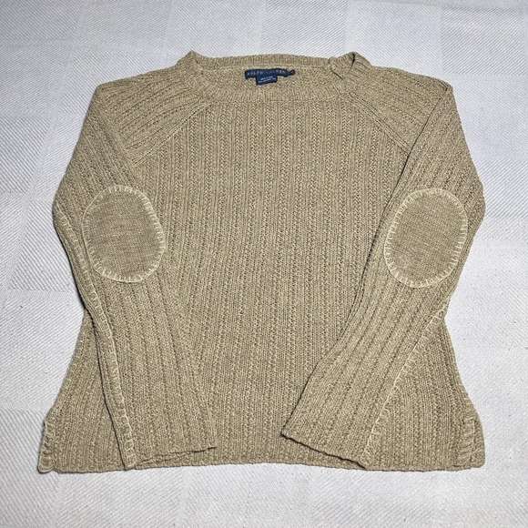 Ralph Lauren Sweaters - Ralph Lauren Mulberry Silk Knit Sweater Womens Medium Brown Elbow‎ Patch Luxury